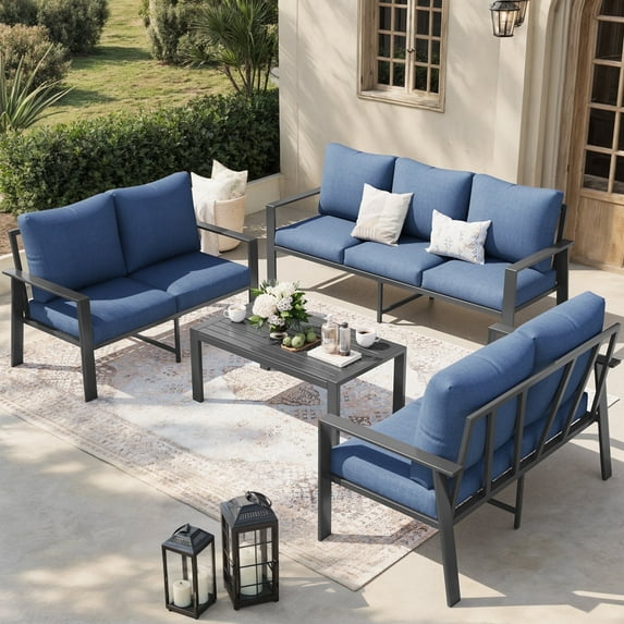 MRUAKA Aluminum Patio Furniture Set, 6 Pcs Modern Outdoor Sofa Sets, Outdoor Sectional Patio Conversation Set with Coffee Table for Backyard, Poolside, Navy
