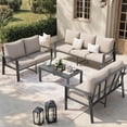 thumbnail image 1 of MRUAKA Aluminum Patio Furniture Set, 7 Pcs Modern Outdoor Sofa Sets, Outdoor Sectional Patio Conversation Set with Coffee Table for Backyard, Poolside, Beige, 1 of 11