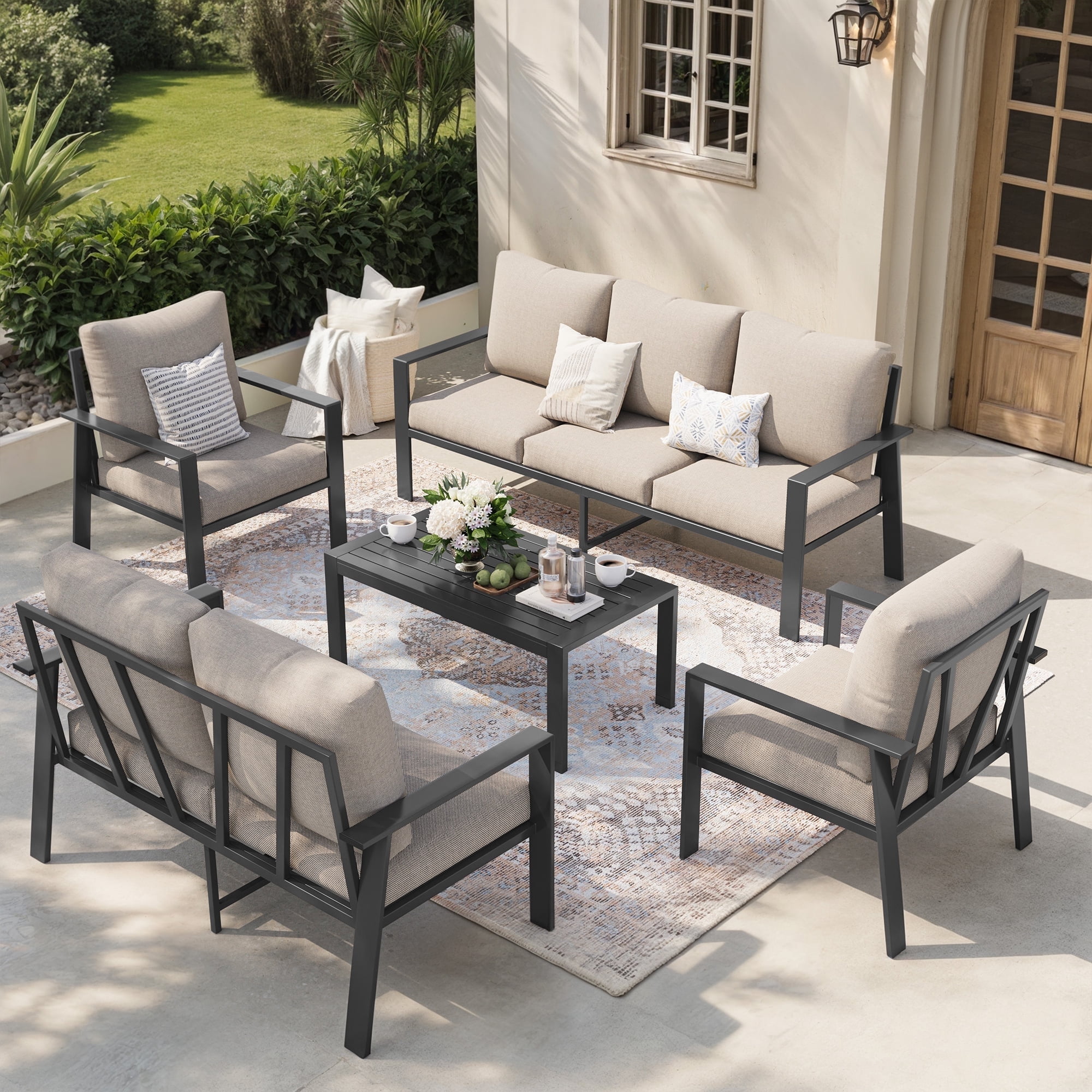 ECOPATIO Aluminum Patio Furniture Set, 7 Pcs Modern Outdoor Sofa Sets ... - Outdoor Eco Patio Furniture Sets