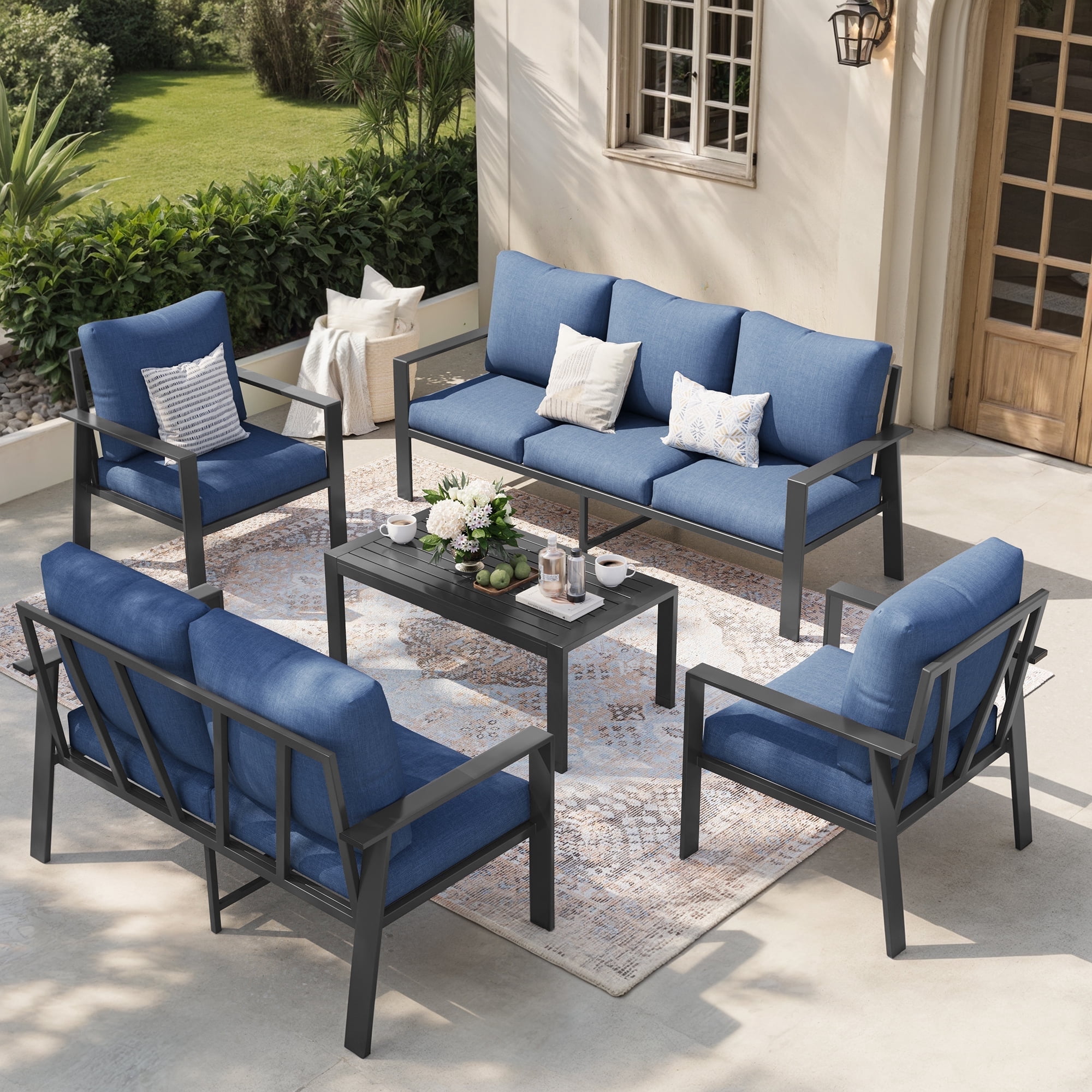 View of ECOPATIO Aluminum Patio Furniture Set, 7 Pcs Modern Outdoor Sofa Sets ...
