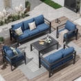 thumbnail image 1 of ECOPATIO Aluminum Patio Furniture Set, 8 Pcs Metal Modern Outdoor Sofa Sets, Outdoor Sectional Patio Conversation Set with Coffee Table for Backyard, Poolside, Dark Gray & Blue, 1 of 10