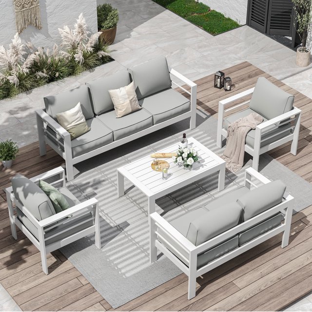 ECOPATIO 8Piece Modern Aluminum Patio Furniture Set with Coffee Table