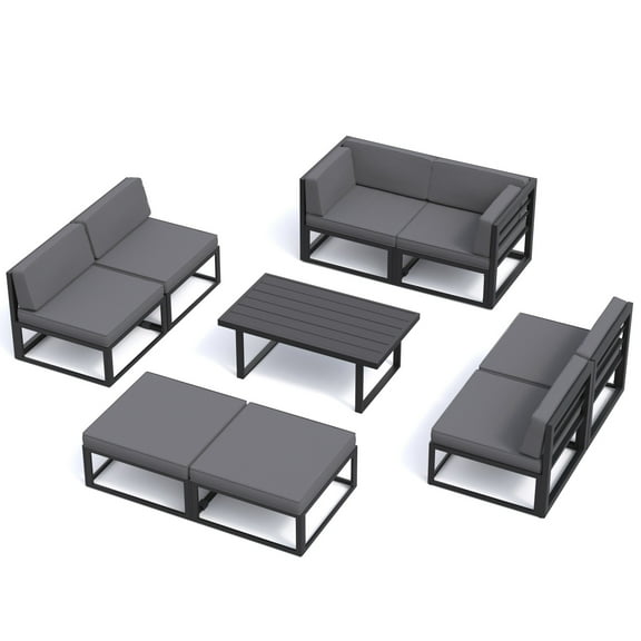 MRUAKA Aluminum Patio Furniture Set,9 Piece Modern Outdoor Furniture with 5 inch Cushion, Metal Patio Sectional Conversation Sets for Deck, Backyard, Porch,Gray(Included Waterproof Covers)
