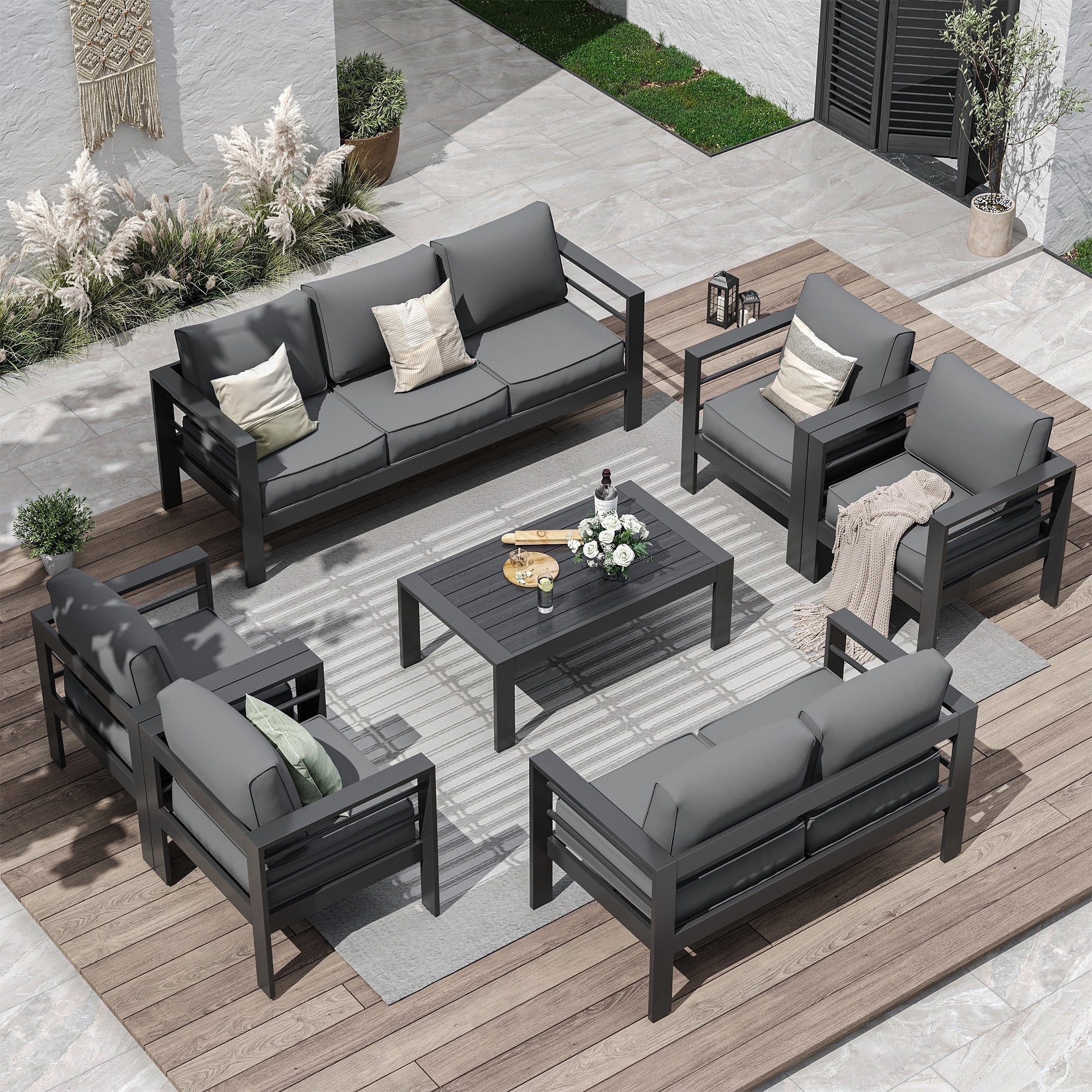 Walmart Deal of ECOPATIO Aluminum Patio Furniture Set, 9 Pcs Metal Modern Outdoor Sofa Sets, Outdoor Sectional Patio Conversation Set with Coffee Table for Backyard, Gray (Included Waterproof Covers)
