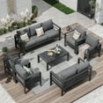 thumbnail image 1 of ECOPATIO Aluminum Patio Furniture Set, 9 Pcs Metal Modern Outdoor Sofa Sets, Outdoor Sectional Patio Conversation Set with Coffee Table for Backyard, Poolside, Dark Grey (Included Waterproof Covers), 1 of 8