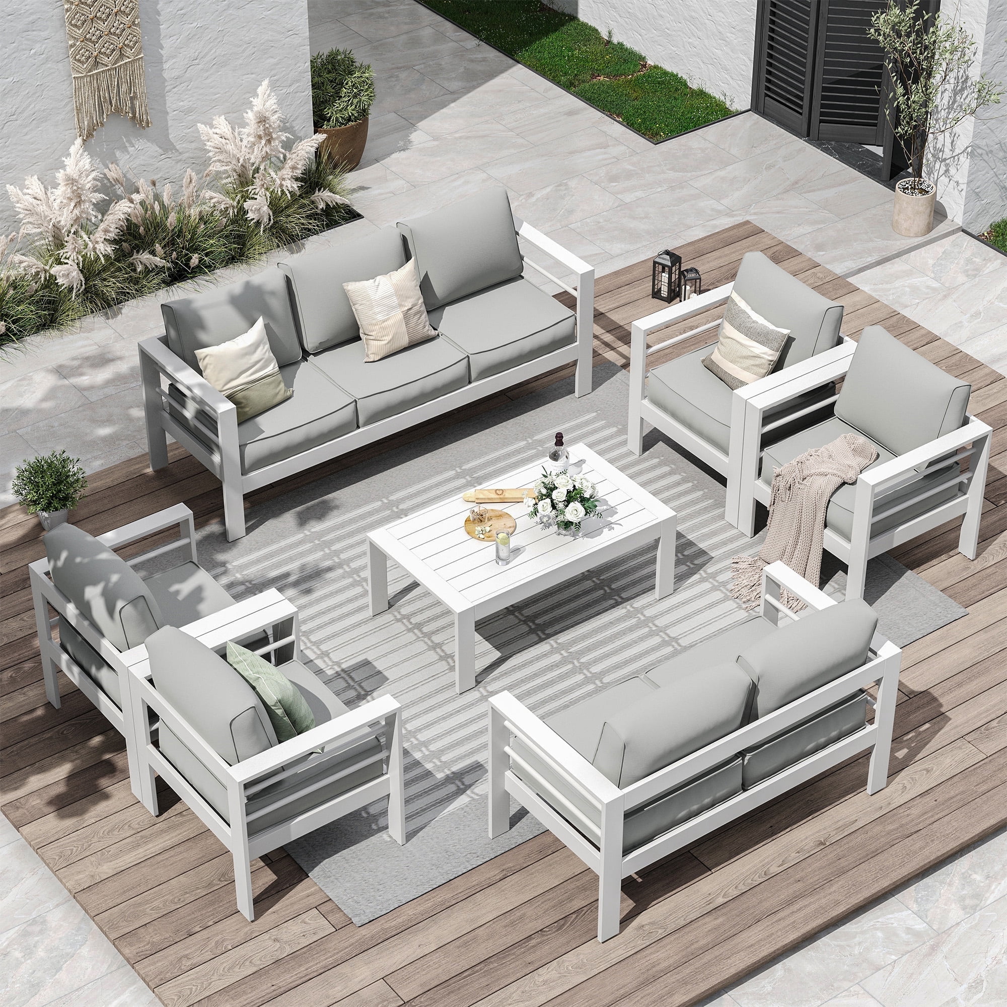 ECOPATIO Aluminum Patio Furniture Set, 9 Pcs Metal Modern Outdoor Sofa ...