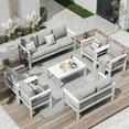 thumbnail image 1 of ECOPATIO Aluminum Patio Furniture Set, 9 Pcs Metal Modern Outdoor Sofa Sets, Outdoor Sectional Patio Conversation Set with Coffee Table for Backyard, Poolside, White (Included Waterproof Covers), 1 of 9