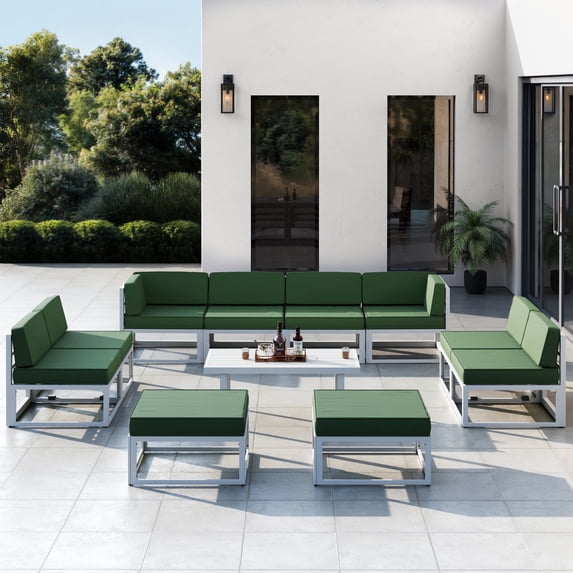 MRUAKA Aluminum Patio Furniture Set, Modern Outdoor Furniture with 5 inch Cushion, Metal Patio Sectional Conversation Sets for Deck, Backyard, Porch(Green)