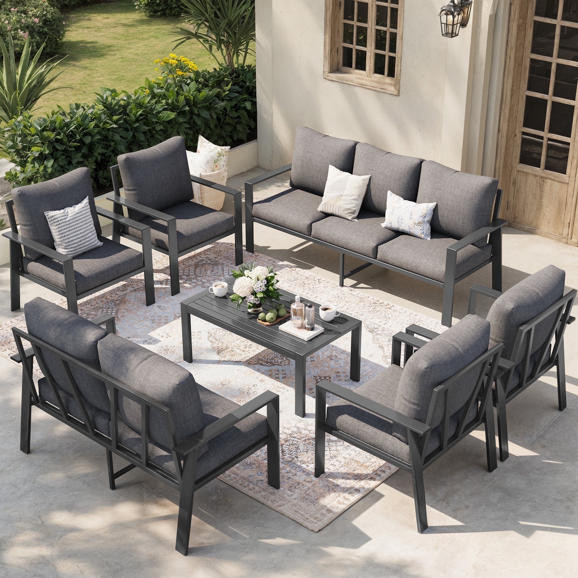 Picture of ECOPATIO Aluminum Patio Furniture Set, 9 Pcs Modern Outdoor Sofa Sets ...
