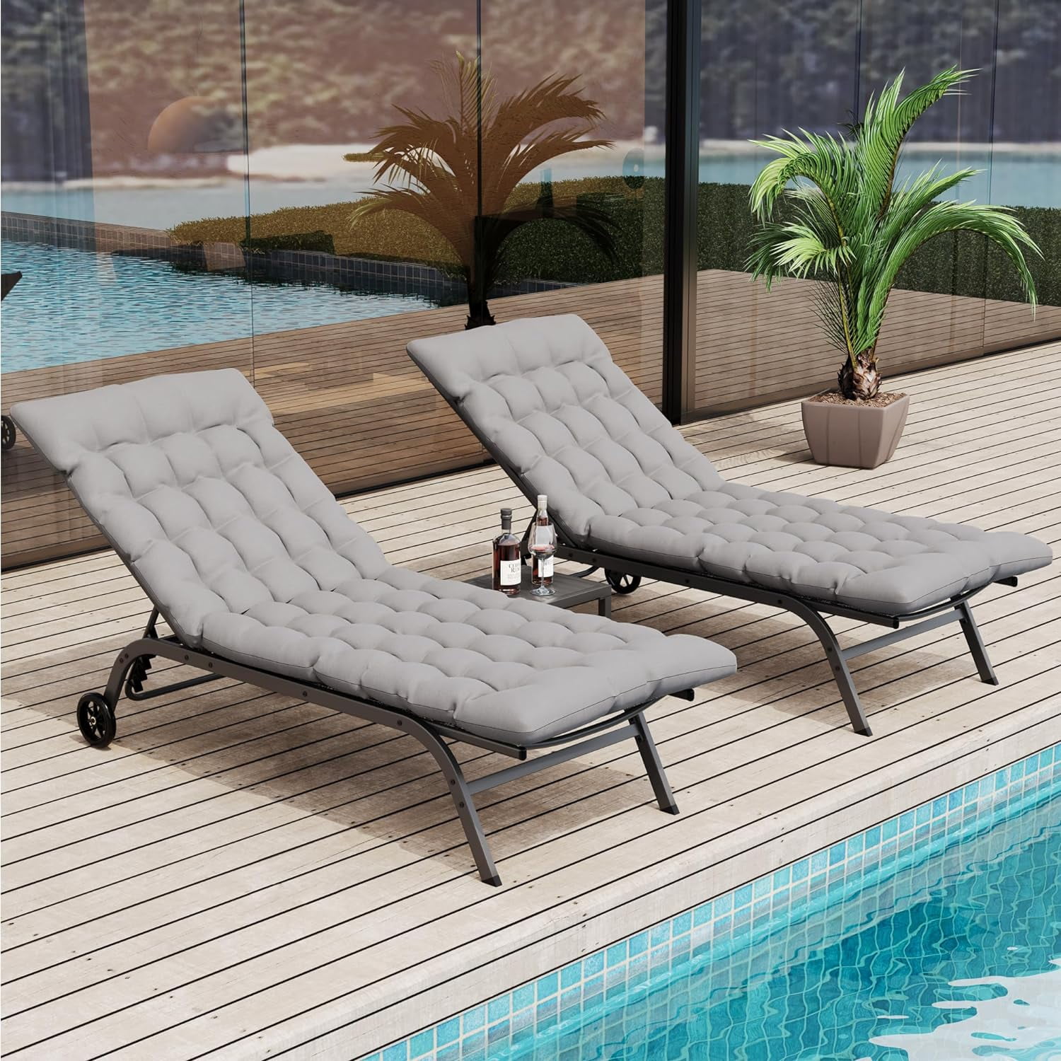 ECOPATIO Chaise Lounge Outdoor Set of 3, Aluminum Lounge Chairs for ...
