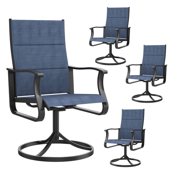 MRUAKA Patio Swivel Chairs Set of 4, Outdoor Dining Chairs Mid Back Padded All Weather Breathable Textilene Outdoor Swivel Chairs with Metal Rocking Frame for Lawn Garden Backyard Deck, Blue
