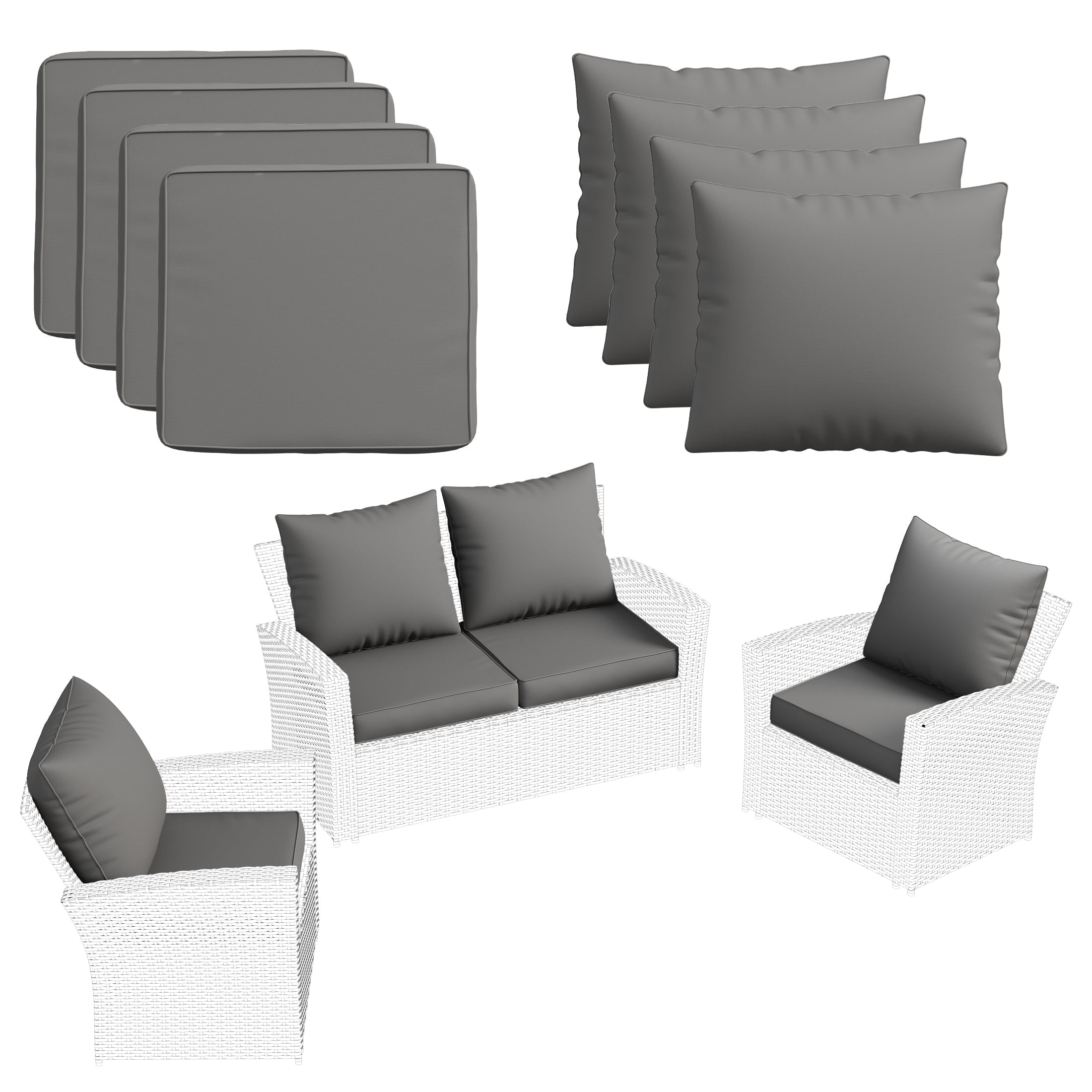 MRUAKA Outdoor Cushions for Patio Furniture, 4'' Replacement Cushions, Set of 4 Water-Resistant Outdoor Sectional Cushions for Sofa Couch Chair (Grey)