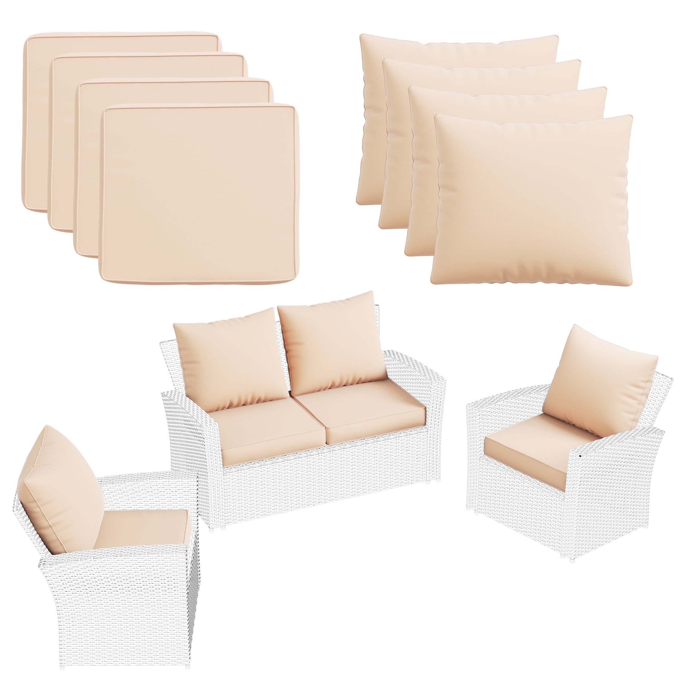 MRUAKA Outdoor Cushions for Patio Furniture, 4'' Replacement Cushions for Outdoor Furniture, Set of 4 Water-Resistant Outdoor Sectional Cushions for Sofa Couch Chair (Beige)