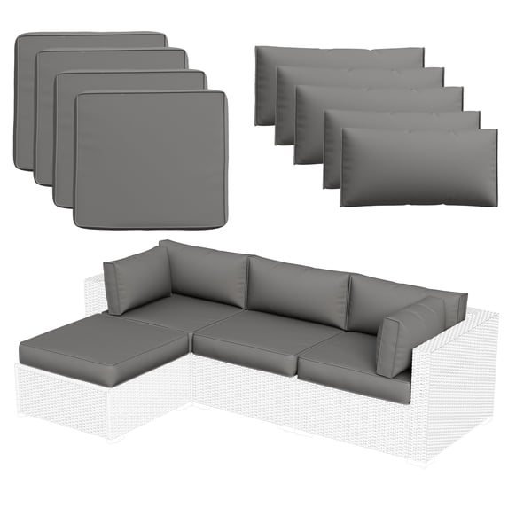 MRUAKA Outdoor Cushions for Patio Furniture with 5 Pillows, Waterproof Patio Furniture Cushions Replacement, 4" Deep Seat Outdoor Sectional Cushions for Chair Sofa Couch, Grey
