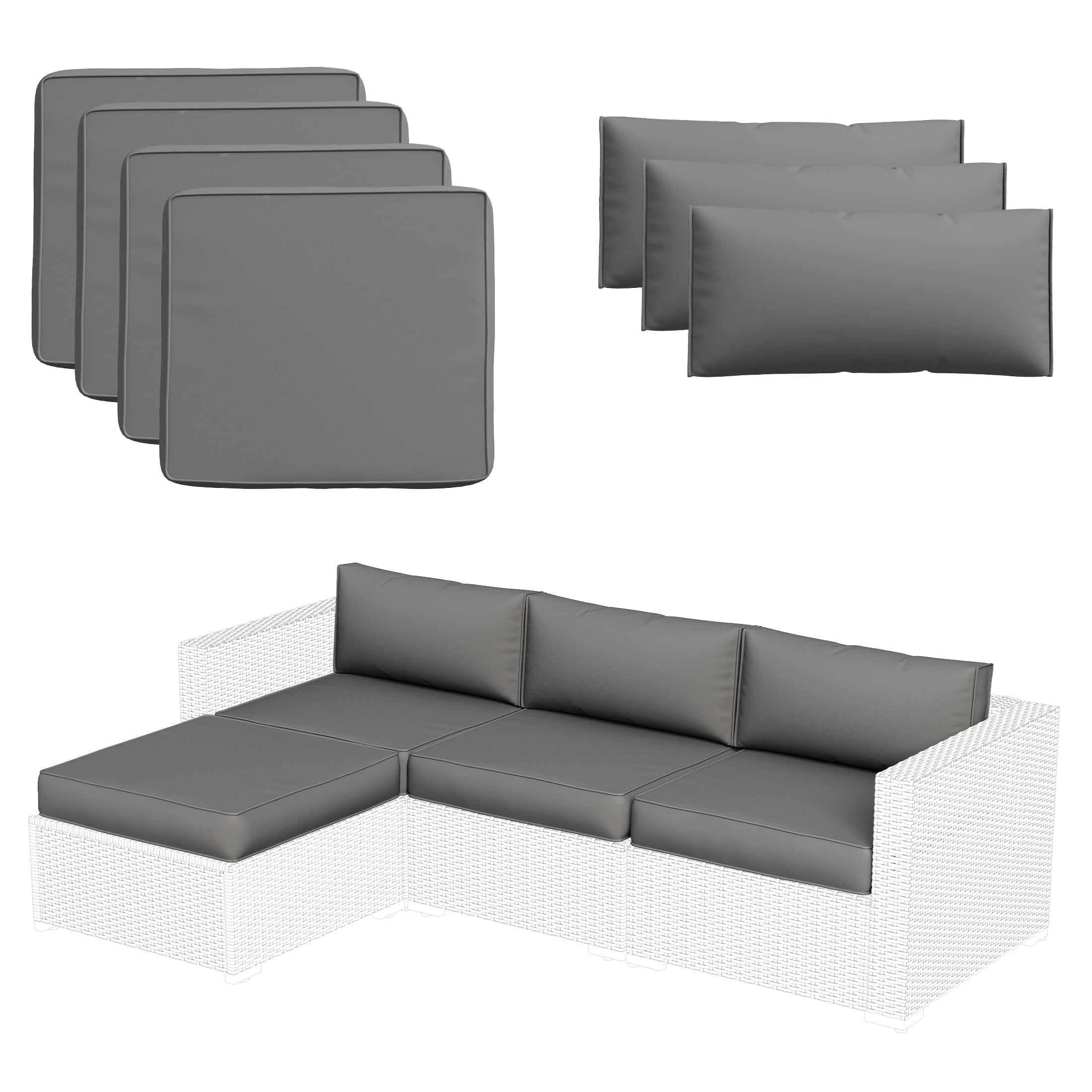MRUAKA Outdoor Cushions for Patio Furniture, 7-Piece Replacement Cushions for Outdoor Furniture, Water-Resistant Patio Cushions, Outdoor Couch Cushions for 4-Seat Outdoor Sectional Sofa (Grey)