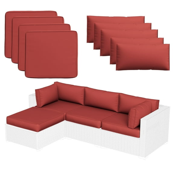 MRUAKA Outdoor Cushions for Patio Furniture with 5 Pillows, 4" Deep Seat Waterproof Outdoor Sectional Cushions for Sofa Couch, Red