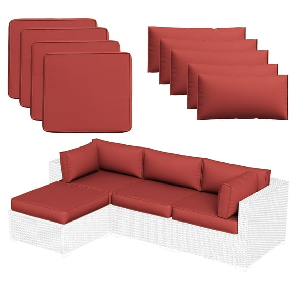 MRUAKA Outdoor Cushions for Patio Furniture with 5 Pillows, 4" Deep Seat Waterproof Outdoor Sectional Cushions for Sofa Couch, Red