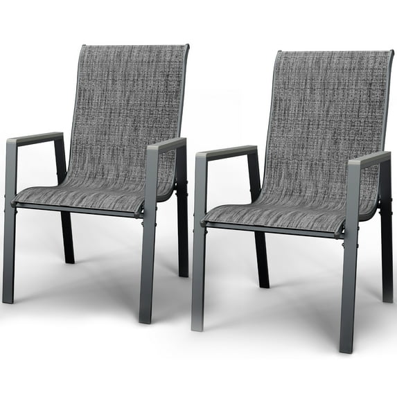 ECOPATIO Outdoor Patio Dining Chairs Set of 2, Stackable Steel Chairs with Armrest,Durable Frame for Lawn Garden Backyard, Dark Gray