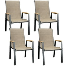 ECOPATIO Outdoor Patio Dining Chairs Set of 4, Stackable Steel Chairs with Armrest,Durable Frame for Lawn Garden Backyard, Khaki