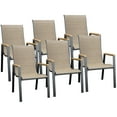 thumbnail image 1 of ECOPATIO Outdoor Patio Dining Chairs Set of 6, Stackable Steel Chairs with Armrest,Durable Frame for Lawn Garden Backyard, Khaki, 1 of 9