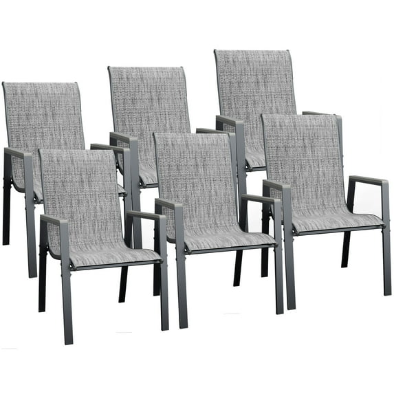 ECOPATIO Outdoor Patio Dining Chairs Set of 6, Stackable Steel Chairs with Armrest,Durable Frame for Lawn Garden Backyard, Light Gray