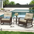 thumbnail image 1 of MRUAKA Outdoor Rocking Chairs Set of 3, Wicker Patio Furniture with Thickened Cushions and Table for Porch，350lbs Weight Capacity(Brown & Off-white), 1 of 8