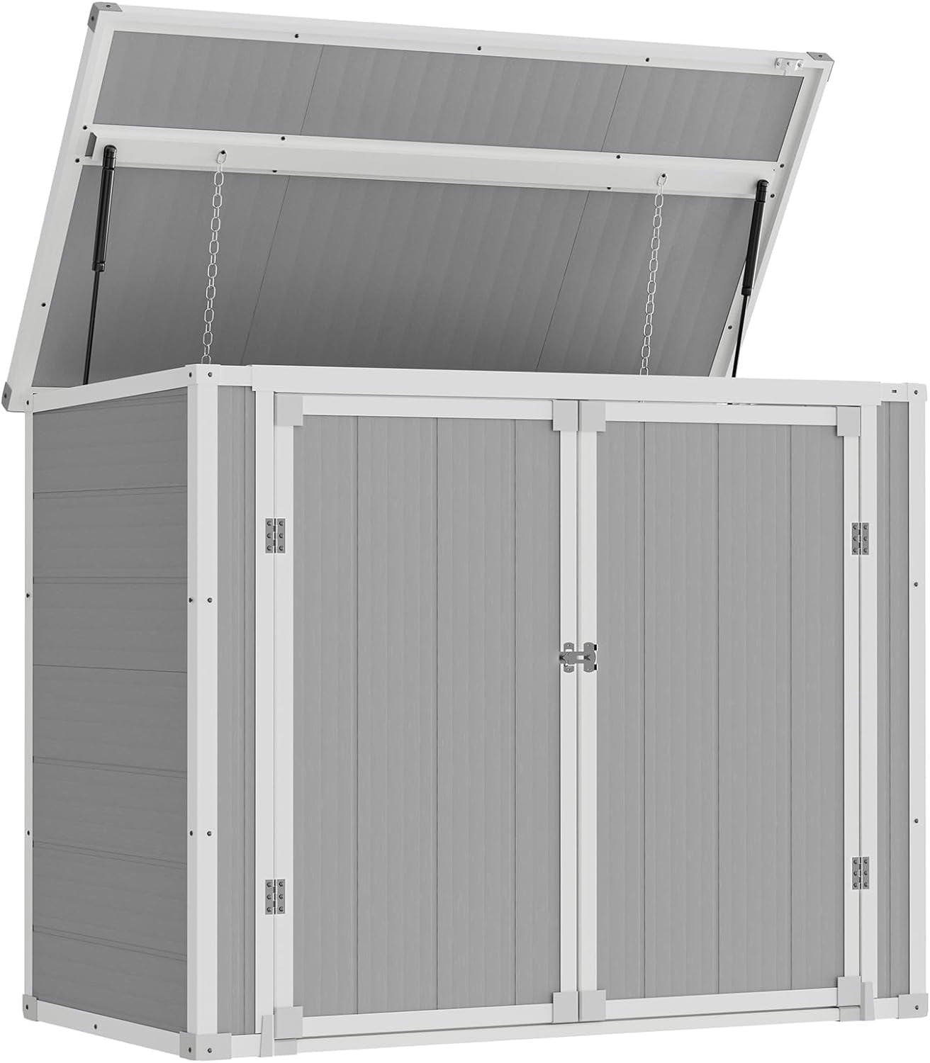 ECOPATIO 41 Cu.Ft. Outdoor Storage Shed, Weather Resistant, for Garden Tools, Lawn Mowers, Trash Cans, Grey
