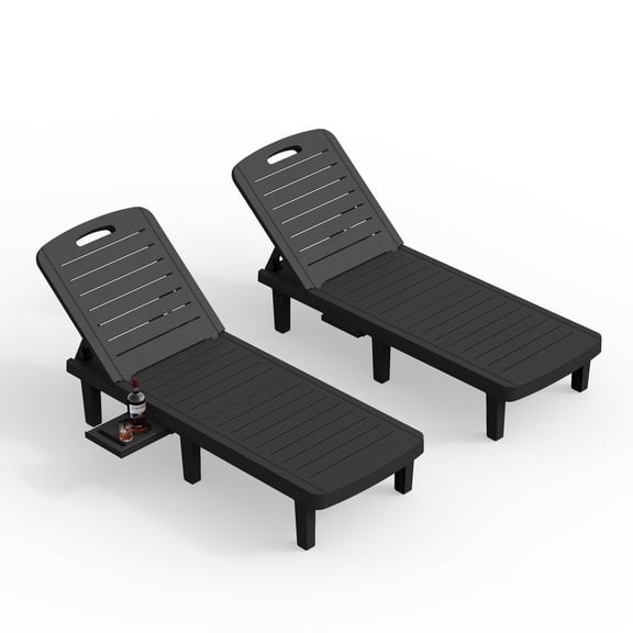 MRUAKA Oversized Outdoor Chaise Lounge Chair Set of 2, 5-Level Adjustable Backrest Patio Lounger with Cup Holder, Easy Assembly for Pool Beach Garden