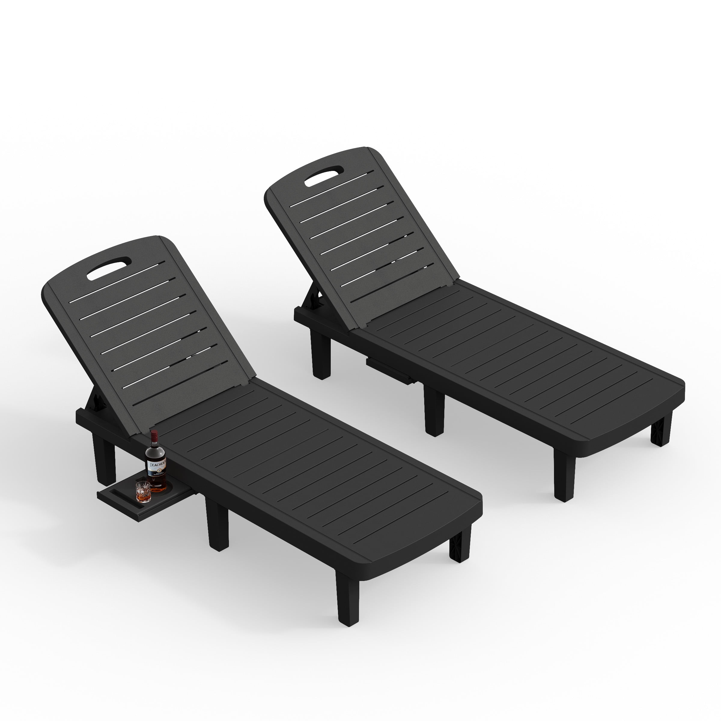ECOPATIO Oversized Outdoor Chairse Lounge Chair, 5-Level Adjustment Backrest, Extra Widen Chaise with Cup Holder Easy Assembly for Pool Beach Garden