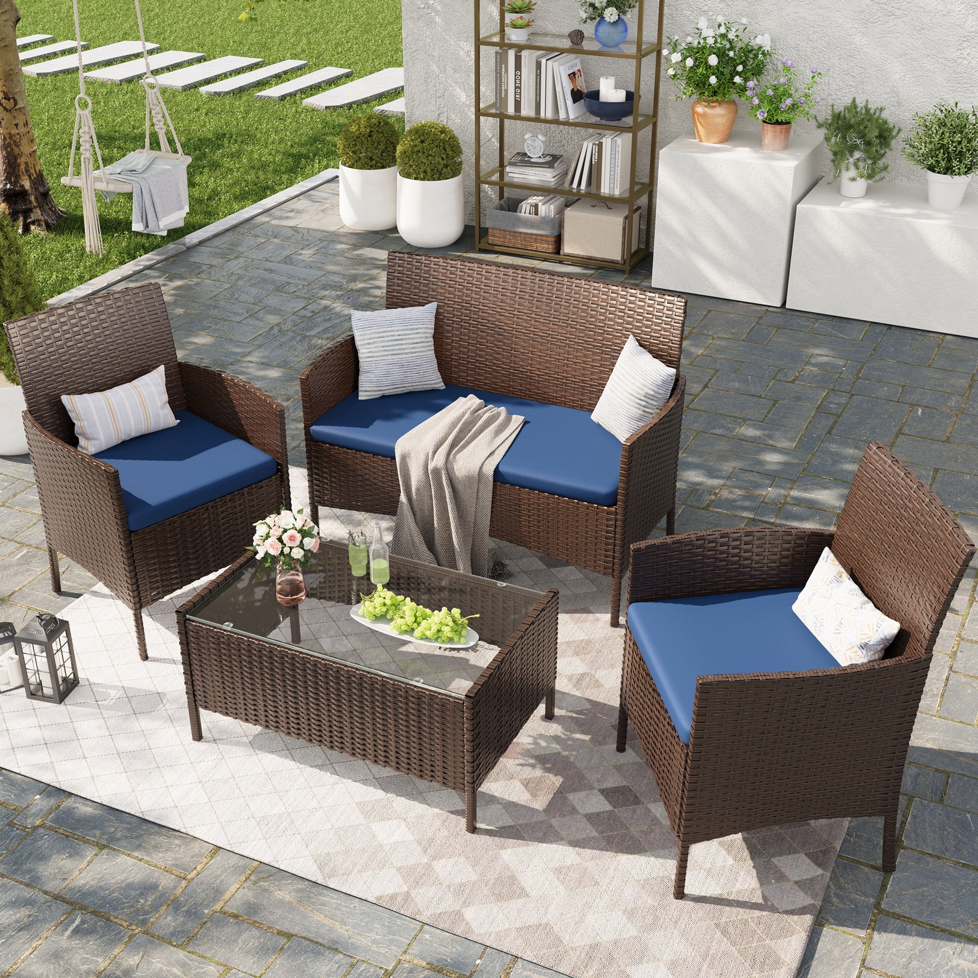 View of ECOPATIO Patio Furniture Set 4 Pieces Porch Furniture Outdoor Modular ...
