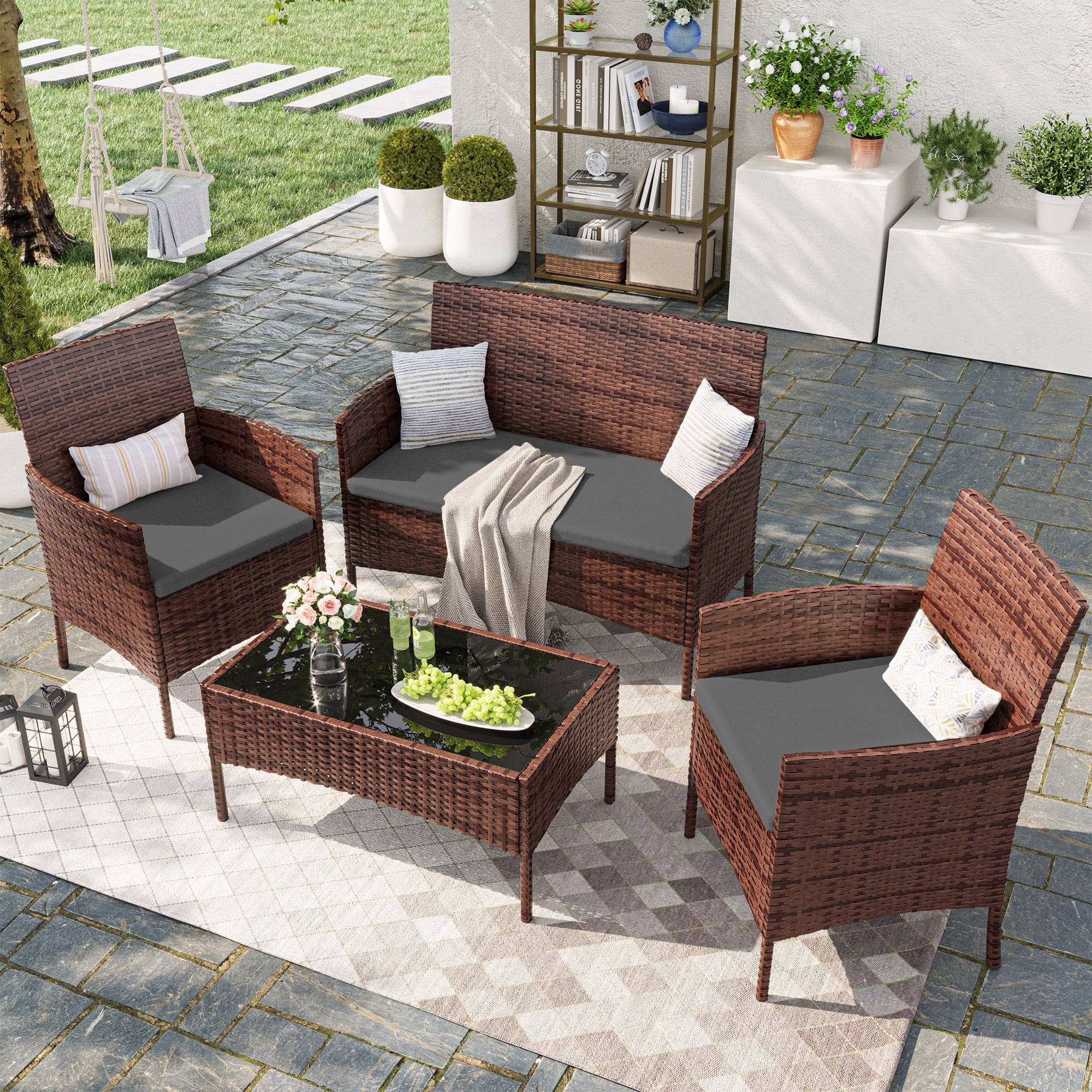 ECOPATIO Patio Furniture Set 4 Pieces Porch Furnit