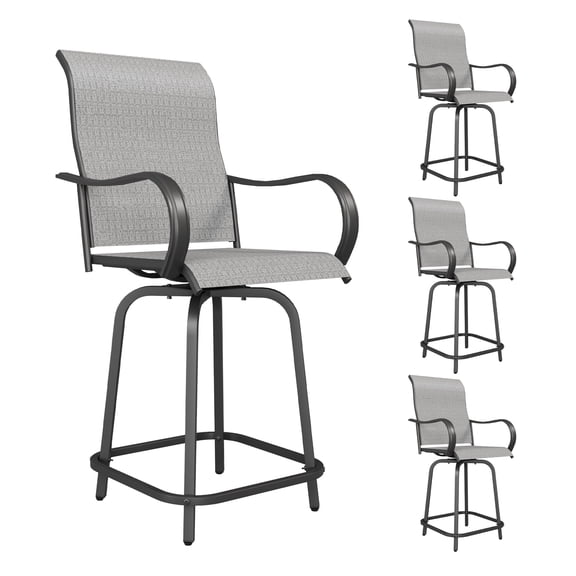 MRUAKA Patio Swivel Bar Stools Chair of 4, Outdoor Bar Height Set, All Weather High Back and Armrest Patio Stools & Bar Chairs for Backyard, Lawn Garden, Balcony and Pool, Grey White