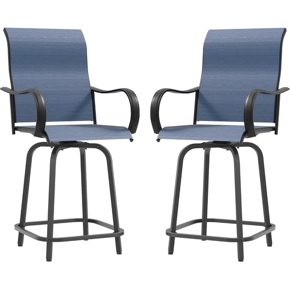 MRUAKA Patio Swivel Bar Stools Chair of 2, All Weather High Back and Armrest Patio Stools & Bar Chairs for Backyard, Lawn Garden, Balcony , Blue