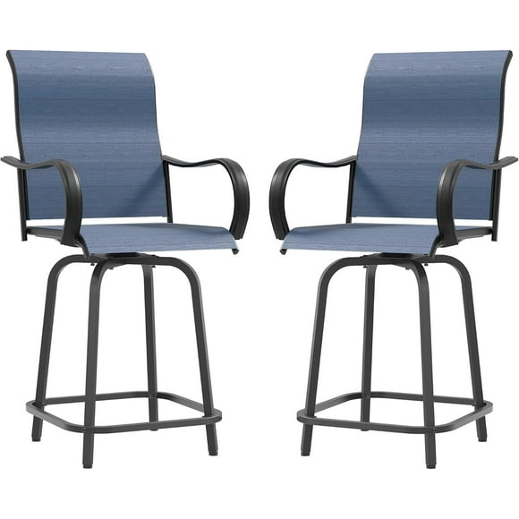 MRUAKA Patio Swivel Bar Stools Chair of 2, All Weather High Back and Armrest Patio Stools & Bar Chairs for Backyard, Lawn Garden, Balcony , Blue