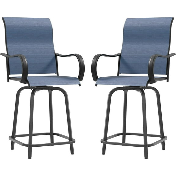 MRUAKA Patio Swivel Bar Stools Chair of 2, All Weather High Back and Armrest Patio Stools & Bar Chairs for Backyard, Lawn Garden, Balcony , Blue