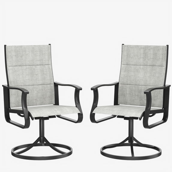 MRUAKA Patio Swivel Chairs Set of 2, Outdoor Dining Chairs Mid Back Padded All Weather Breathable Textilene Outdoor Swivel Chairs with Metal Rocking Frame for Lawn Garden Backyard Deck, Light Gray