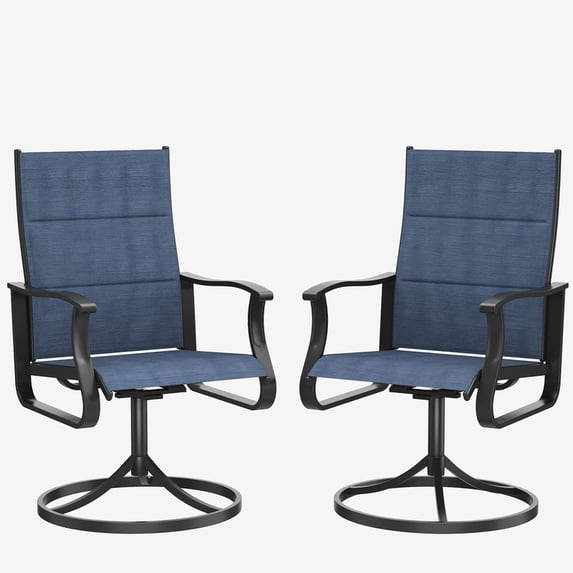 MRUAKA Patio Swivel Chairs Set of 2, Outdoor Dining Chairs Mid Back Padded All Weather Breathable Textilene Outdoor Swivel Chairs with Metal Rocking Frame for Lawn Garden Backyard Deck, Blue