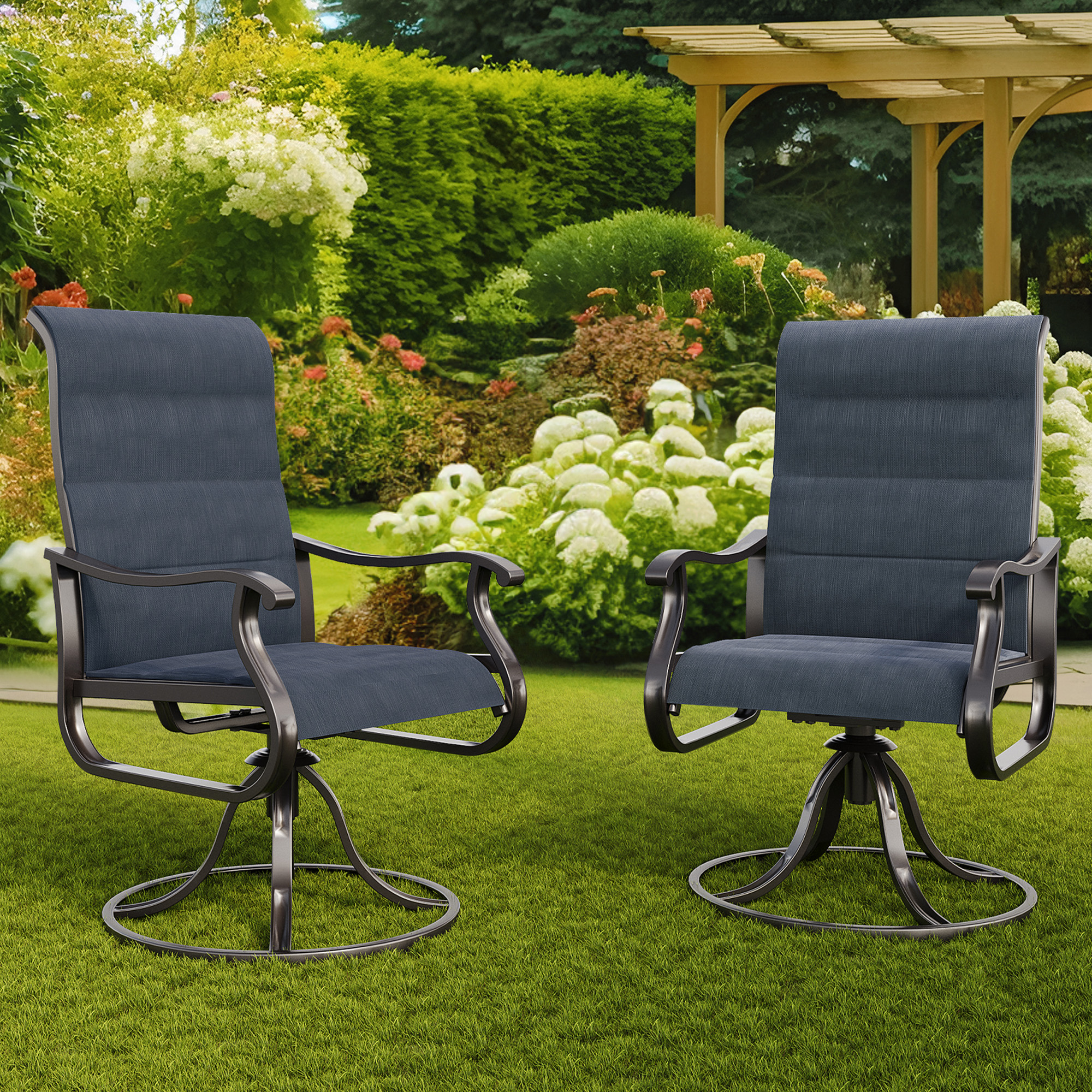 ECOPATIO Swivel Patio Chairs Set Of 2 High Back All Weather Textilene ECOPATIO Swivel Patio Chairs Set Of 2 High Back All Weather Textilene
