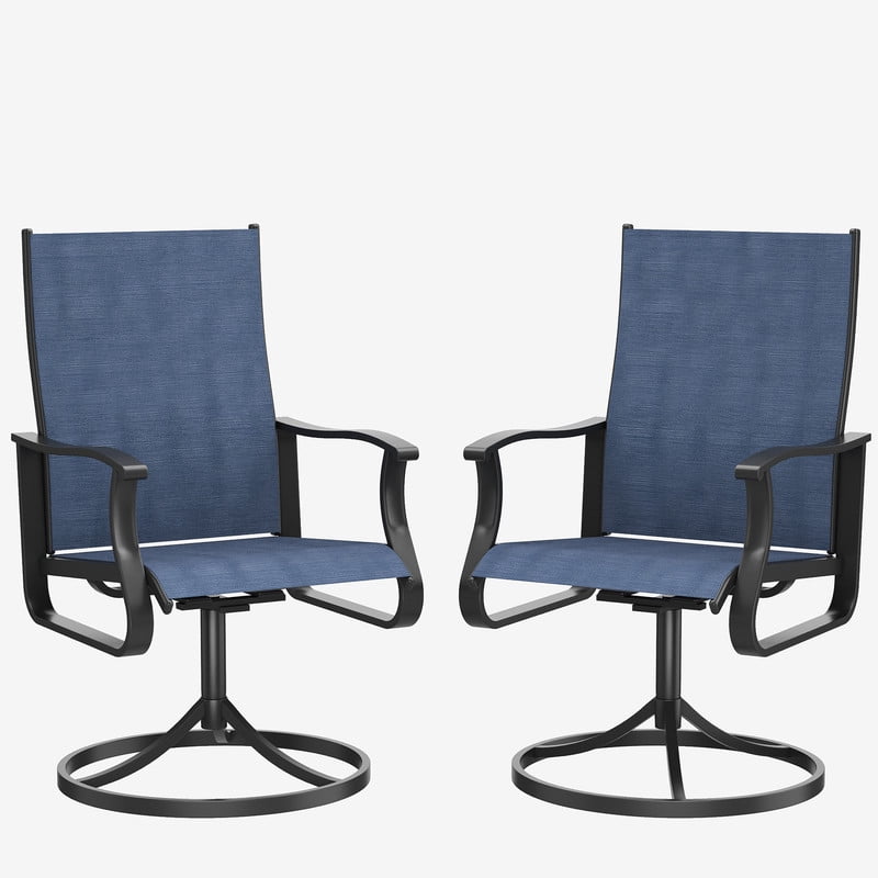 MRUAKA Patio Swivel Chairs Set of 2, Outdoor Dining Chairs Mid Back All Weather Breathable Textilene Outdoor Swivel Chairs with Metal Rocking Frame for Lawn Garden Backyard Deck, Blue