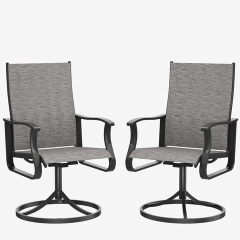 MRUAKA Patio Swivel Chairs Set of 2, Outdoor Dining Chairs Mid Back All Weather Breathable Textilene Outdoor Swivel Chairs with Metal Rocking Frame for Lawn Garden Backyard Deck, Dark Gray