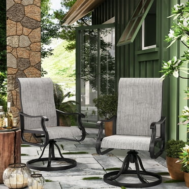 ECOPATIO Patio Swivel Chairs Set of 2, Outdoor Dining Chairs High Back All Weather Breathable Textilene Outdoor Swivel Chairs with Metal Rocking Frame for Lawn Garden Backyard Deck, Light Gray