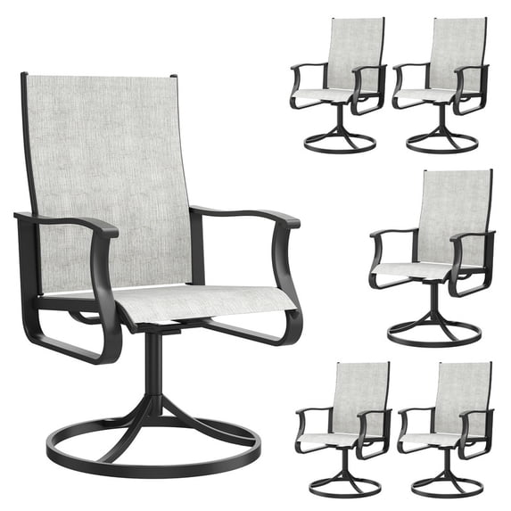 MRUAKA Patio Swivel Chairs Set of 6, Outdoor Dining Chairs Mid Back All Weather Breathable Textilene Outdoor Swivel Chairs with Metal Rocking Frame for Lawn Garden Backyard Deck, Light Gray