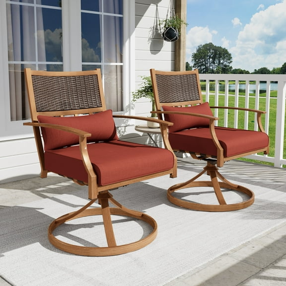 ECOPATIO Patio Swivel Chairs Set of 2, All Weather Swivel Rocker Chairs with Hand-Painted Metal Frame, for Backyard Deck Lawn (Red)