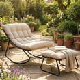 thumbnail image 1 of MRUAKA Outdoor Papasan Rocking Chair, Oversized Cushioned Lounge Chair with Ottoman and Sturdy Metal Frame, Patio Egg Rocker chair for Balcony Backyard Porch Bedroom, Beige, 1 of 8