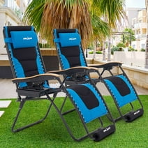 ECOPATIO Zero Gravity Chair Set of 2 XL 29In Oversized Outdoor Anti Gravity Chairs Patio Lounge Folding Adjustable Chair with Cup Holder Foot Pad & Padded Headrest, Support 500lbs