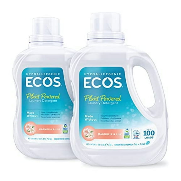 ECOS 2X Hypoallergenic, Non-Toxic, Magnolia Lily, Loads, Bottle by Earth Friendly Products, Magnolia, Magnolia, Lily, Liquid Laundry Detergent, 100 Fl Oz (Pack of 2), Magnolia,Lily, 200 Fl O