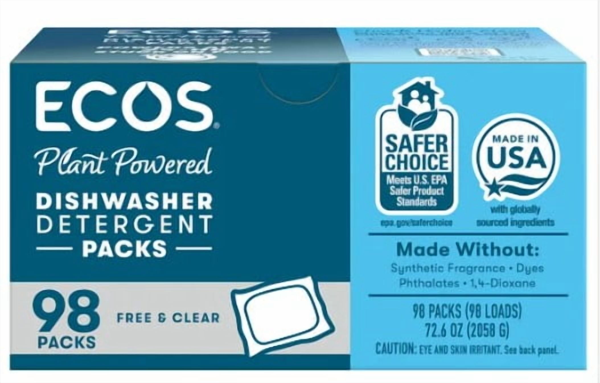 ECOS Dishwasher Detergent Packs, Free & Clear, 98-count