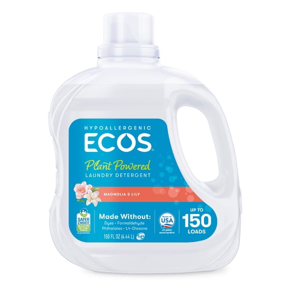 ECOS Hypoallergenic Liquid Laundry Detergent for Sensitive Skin, Magnolia Lily, 150 Loads, Laundry Soap, 150 Fl Oz
