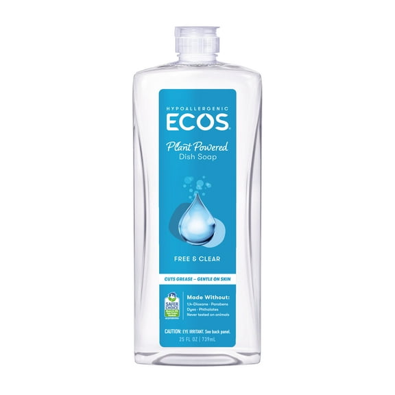 ECOS Hypoallergenic Liquid Dish Soap, Free & Clear, 25 Fluid Ounce