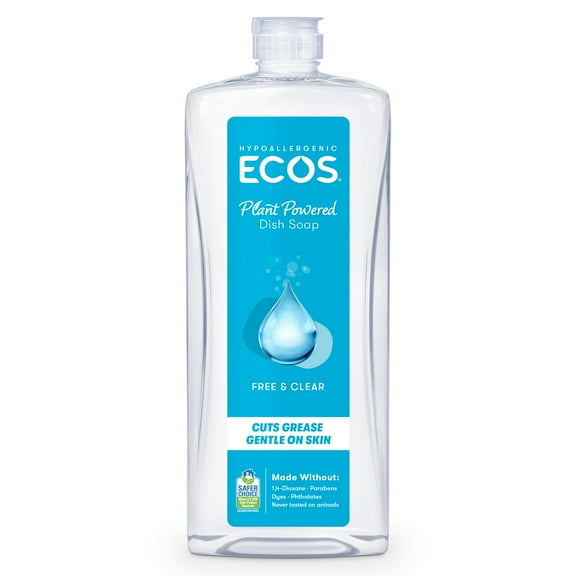ECOS Hypoallergenic Liquid Dish Soap, Free & Clear, 25 Fluid Ounce